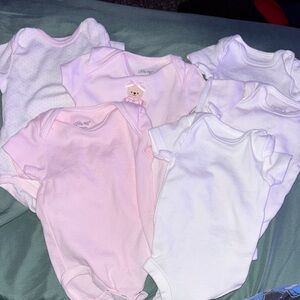Little Me Newborn Bodysuit Bundle (6) Pink Bear + White Basics